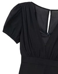 V Neck Sheer Puff Sleeve Padded Maxi Dress with Draped Asymmetrical Hemline