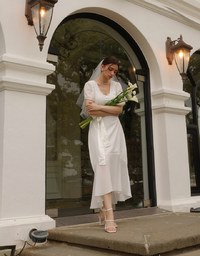 V Neck Sheer Puff Sleeve Padded Maxi Dress with Draped Asymmetrical Hemline