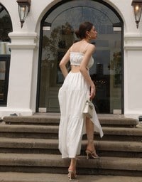 Spaghetti Strap Tassel Front Padded Maxi Dress Featuring Waist Cutouts