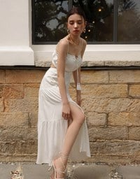 Spaghetti Strap Tassel Front Padded Maxi Dress Featuring Waist Cutouts