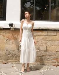 Spaghetti Strap Tassel Front Padded Maxi Dress Featuring Waist Cutouts