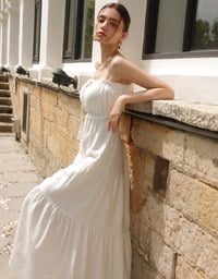 Spaghetti Strap Tassel Front Padded Maxi Dress Featuring Waist Cutouts