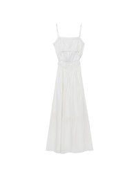Spaghetti Strap Tassel Front Padded Maxi Dress Featuring Waist Cutouts