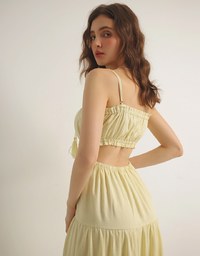 Spaghetti Strap Tassel Front Padded Maxi Dress Featuring Waist Cutouts