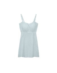 Eyelet Lace Embroidered Padded Mini Dress with Front Ribbon Detail