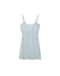 Eyelet Lace Embroidered Padded Mini Dress with Front Ribbon Detail