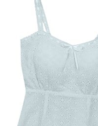 Eyelet Lace Embroidered Padded Mini Dress with Front Ribbon Detail