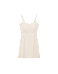 Eyelet Lace Embroidered Padded Mini Dress with Front Ribbon Detail