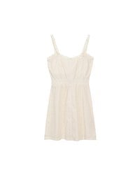 Eyelet Lace Embroidered Padded Mini Dress with Front Ribbon Detail