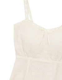 Eyelet Lace Embroidered Padded Mini Dress with Front Ribbon Detail