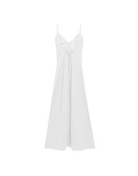 Satin Spaghetti Strap Padded Maxi Dress with Sheer Panel Flare Hem