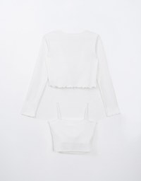 Ruffled Open Front Cardigan and Ruched Cami Padded Top Set Wear