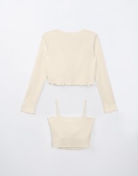 Ruffled Open Front Cardigan and Ruched Cami Padded Top Set Wear