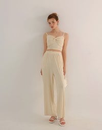 Twist Front V Neck Spaghetti Cami Top and Elastic Waist Relaxed Pants Setwear