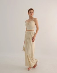 Twist Front V Neck Spaghetti Cami Top and Elastic Waist Relaxed Pants Setwear