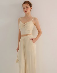Twist Front V Neck Spaghetti Cami Top and Elastic Waist Relaxed Pants Setwear