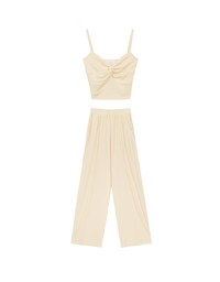 Twist Front V Neck Spaghetti Cami Top and Elastic Waist Relaxed Pants Setwear