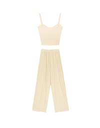 Twist Front V Neck Spaghetti Cami Top and Elastic Waist Relaxed Pants Setwear