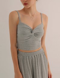 Twist Front V Neck Spaghetti Cami Top and Elastic Waist Relaxed Pants Setwear