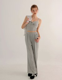 Twist Front V Neck Spaghetti Cami Top and Elastic Waist Relaxed Pants Setwear