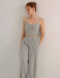 Twist Front V Neck Spaghetti Cami Top and Elastic Waist Relaxed Pants Setwear