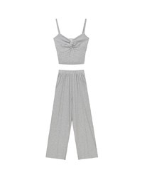 Twist Front V Neck Spaghetti Cami Top and Elastic Waist Relaxed Pants Setwear