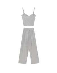 Twist Front V Neck Spaghetti Cami Top and Elastic Waist Relaxed Pants Setwear