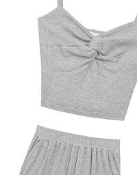 Twist Front V Neck Spaghetti Cami Top and Elastic Waist Relaxed Pants Setwear