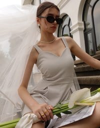Sweetheart Neckline Wide Strap Pleated Padded Jumpsuit
