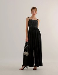 2 Way Tweed Pleated Wide Leg Jumpsuit with Removable Straps