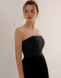 2 Way Tweed Pleated Wide Leg Jumpsuit with Removable Straps