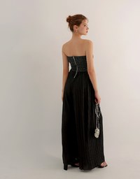 2 Way Tweed Pleated Wide Leg Jumpsuit with Removable Straps
