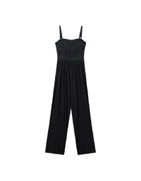 2 Way Tweed Pleated Wide Leg Jumpsuit with Removable Straps