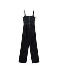2 Way Tweed Pleated Wide Leg Jumpsuit with Removable Straps