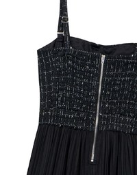 2 Way Tweed Pleated Wide Leg Jumpsuit with Removable Straps
