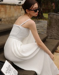 2 Way Tweed Pleated Wide Leg Jumpsuit with Removable Straps