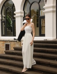 2 Way Tweed Pleated Wide Leg Jumpsuit with Removable Straps