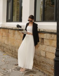 2 Way Tweed Pleated Wide Leg Jumpsuit with Removable Straps