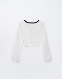 Long Sleeve Sheer Mesh Color Block Knitted Top