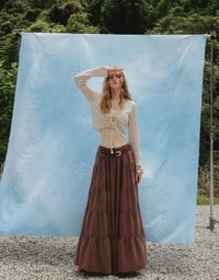 2 Way Ruched Openwork Crochet Knit Cardigan Top with Beaded Tassels