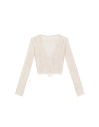 2 Way Ruched Openwork Crochet Knit Cardigan Top with Beaded Tassels