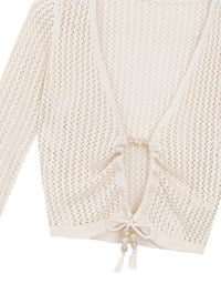 2 Way Ruched Openwork Crochet Knit Cardigan Top with Beaded Tassels