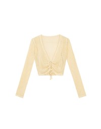 2 Way Ruched Openwork Crochet Knit Cardigan Top with Beaded Tassels