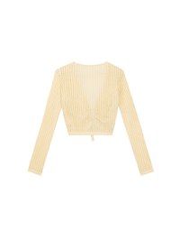 2 Way Ruched Openwork Crochet Knit Cardigan Top with Beaded Tassels