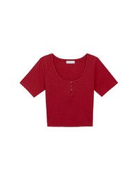Slim Fit Button Up U Neck Ribbed Crop Top