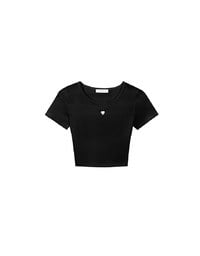 Ribbed Knit Crop Tee with Logo Heart Charm Accent