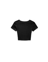 Ribbed Knit Crop Tee with Logo Heart Charm Accent