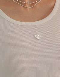 Ribbed Knit Crop Tee with Logo Heart Charm Accent