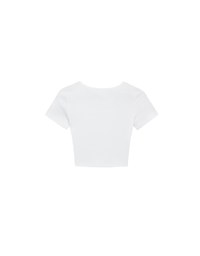 Ribbed Knit Crop Tee with Logo Heart Charm Accent