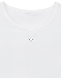 Ribbed Knit Crop Tee with Logo Heart Charm Accent